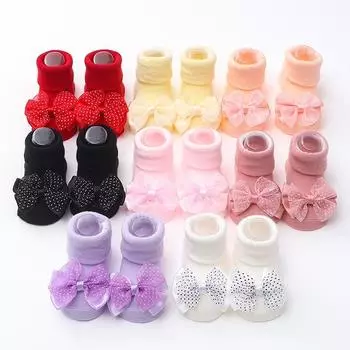 Младенческие детские украшения с галстуком-бабочкой, милые хлопковые нескользящие носки, мягкие удобные прогулочные носки M