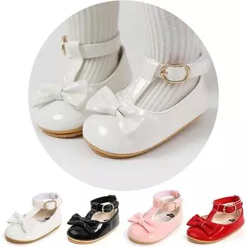 Младенческие девочки на мягкой подошве с бантом Свадебное платье принцессы Мэри Джейн на плоской подошве Prewalker Кроссовки для новорожденных с носками и повязкой на голову От 0 до 18 месяцев 0-6/S