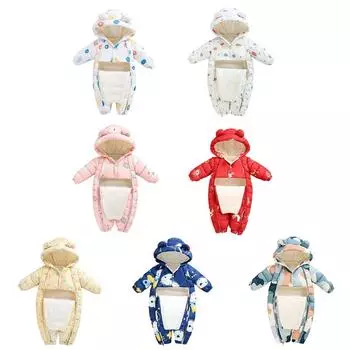 Младенческий детский осенне-зимний теплый комбинезон с капюшоном на молнии, легко носить 66