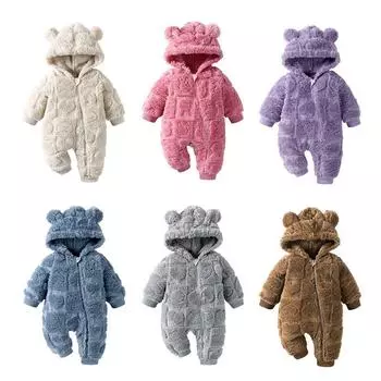 Младенческий флисовый теплый комбинезон с капюшоном на молнии в стиле медведя 12-18M
