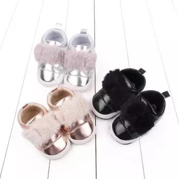 Младенцы Детские нескользящие туфли на плоской подошве Теплые детские туфли 13 чёрный