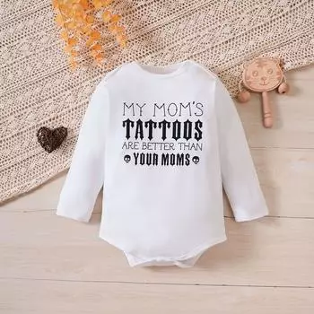 Младенец Детский комбинезон с принтом «ТАТУИРОВКИ МОЕЙ МАМЫ ЛУЧШЕ, ЧЕМ ВАС, МАМЫ» Боди с длинными рукавами 9-12M