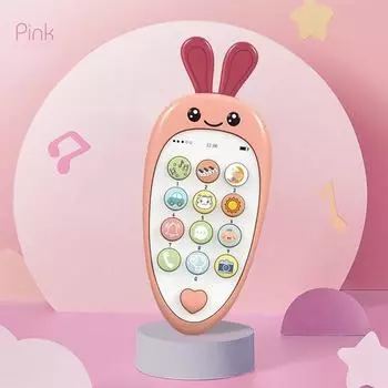 Младенец Девочки Мальчики Мультфильм Редис Моделирование Мобильный Телефон Игрушка Детская Музыка Раннее Образование Машина Сказка Двуязычная Обучающая Игрушка синий