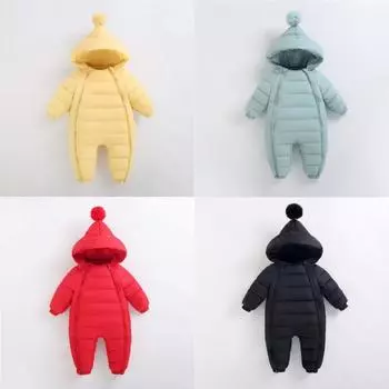 Младенец малыш малыш детский зимний комбинезон утолщенный с капюшоном теплый джемпер костюм для улицы 73 чёрный