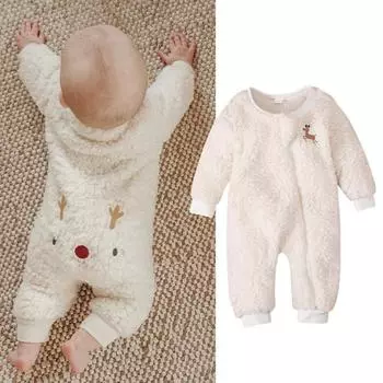 Младенец Теплый флисовый боди на молнии Комбинезон в стиле лося Рождественский комбинезон 60