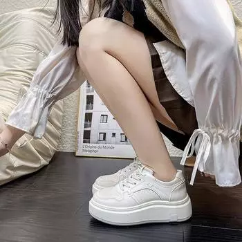 Младшая сестра Хан Гао ins tide~ круглая головка со шнуровкой 2025 года, модели весны и лета, повседневная спортивная обувь на высокой платформе, женские белые туфли 35