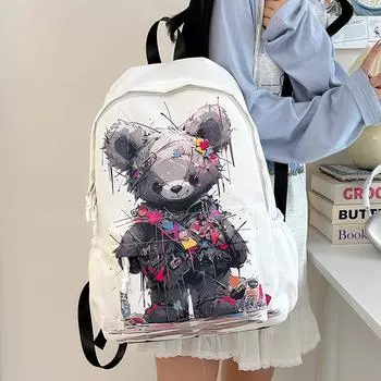 Младшие школьники, граффити, школьный рюкзак, женский рюкзак большой емкости, пригородный рюкзак чёрный