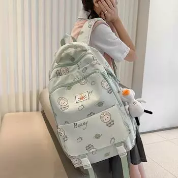 Младший школьный ранец для школьников, женский рюкзак с рисунком кролика, женский рюкзак для кампуса с принтом кролика зелёный