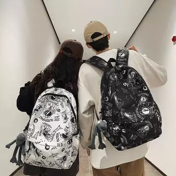 Младший старший школьник школьный рюкзак с мультяшным принтом, рюкзак большой емкости чёрный