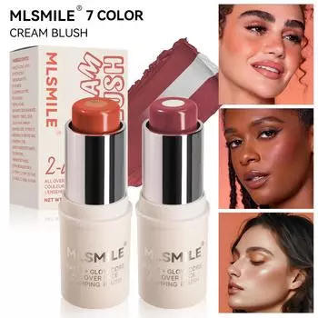 MLSMILE Vitality Smooth Blush Eyeshadow Lip Multi-Purpose Transparent Lip Balm Brightens Color Lip Gloss Stick Sandwich Powder Bluser Stick 1#