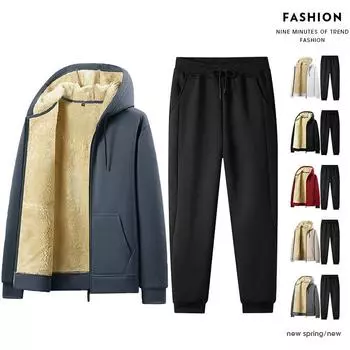 mn/Зимняя теплая толстая куртка с капюшоном + брюки, комплект из 2 предметов, мужской флисовый спортивный костюм, мужской спортивный костюм, новые термотолстовки с капюшоном, спортивная одежда для спортзала XS хаки