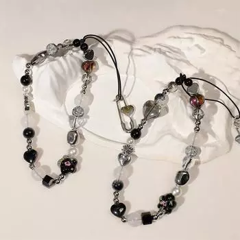 Многоэлементный брелок для телефона в виде цветка с золотой глазурью, с чехлом для наушников и подвеской для камеры, защищающей от падения. чёрный