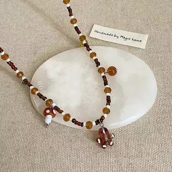 Многоэлементный кулон в виде пряничного человечка и гриба, хрустальное ожерелье с бусинами, женская ниша, уникальная индивидуальность, универсальная цепочка на шею, цепочка на свитер