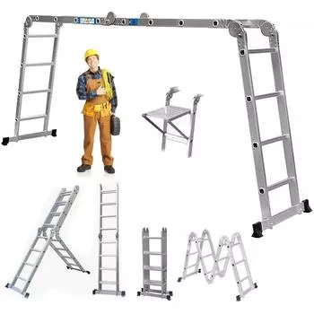 Многоцелевая комбинированная лестница из алюминиевого сплава 4,7 м/15,5 футов, складная стремянка, грузоподъемность 150 кг/330 фунтов, 16 ступеней