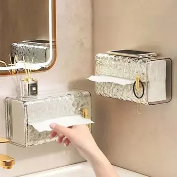Многоцелевая коробка для салфеток, прозрачный прямоугольный настенный футляр для туалетной бумаги для ванной комнаты, настольный компьютер