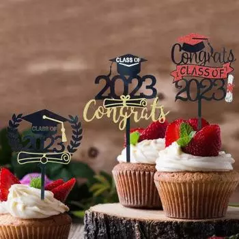 Многоцелевой десертный топпер с блестками, привлекающий внимание, 2023 Поздравляем, выпускной, дипломный торт A