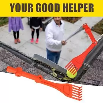 Многоцелевой инструмент для чистки водостоков с граблями Мини-грабли с вращающейся ручкой Долговечные грабли для удаления мусора из водостоков с земли оранжевый