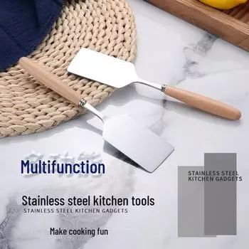 Многоцелевой кухонный совок из нержавеющей стали с деревянной ручкой - для жарки, барбекю, стейков, с длинной ручкой, для грязевого прижигания 20cm