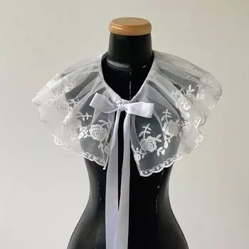 Многоцелевой накладной воротник с вышивкой в виде розы, нежная цветочная кружевная шаль, белый романтический универсальный кружевной воротник белый