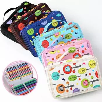 Многоцелевой пенал для рисования с 32/52/72 отверстиями, на молнии, органайзер для хранения художественных принадлежностей, вместительная сумка для кистей и ручек 2 Layers 32 Holes бежевый