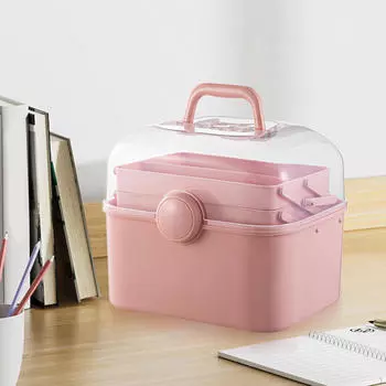 Многоцелевой портативный ящик для хранения художественных принадлежностей, органайзер для швейных инструментов розовый