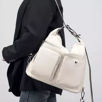 Многоцелевой рюкзак женский из натуральной кожи женский Baotou Layer Cowhide Bag модная одноплечевая сумка с косым ремнем большая вместимость чёрный