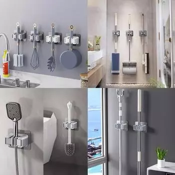 Многоцелевые крючки, клейкая настенная вешалка для швабры, органайзер для швабры для ванной комнаты, водостойкая вешалка для метлы, органайзер, аксессуары 2pcs