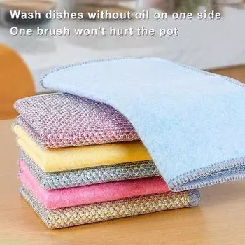 Многоцелевые проволочные тряпки для мытья посуды для сухого и влажного использования, не царапаются, с высокой впитывающей способностью, утолщенные, двусторонние L