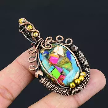 Многочисленные медные колючие устрицы, драгоценные камни, чистая медная проволока, завернутые в подвеску ручной работы, ювелирные изделия 2.56 Inches синий