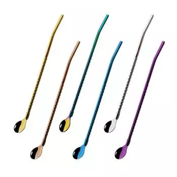 Многоцветная 18/10 нержавеющая сталь, длинная металлическая соломинка, ложка, многоразовая ложка для чая, кофе-бара, кухонная вечеринка, аксессуары для соломинок для напитков серебряный