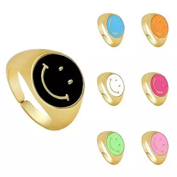 Многоцветная эмаль, круглые кольца с улыбкой для женщин, индивидуальность, регулируемое отверстие, улыбающееся лицо, кольца, модные ювелирные изделия, подарок Resizable