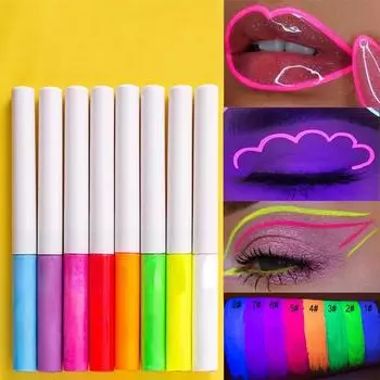 Многоцветная блестящая жидкая подводка для глаз, косметический пигмент, УФ-неоновый макияж глаз, блестящая подводка для глаз, быстросохнущая светящаяся в темноте флуоресцентная вечеринка