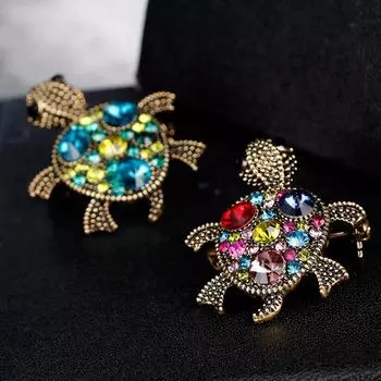 Многоцветная брошь в виде черепахи со стразами, брошь для вечеринки, аксессуар для шарфа и платья