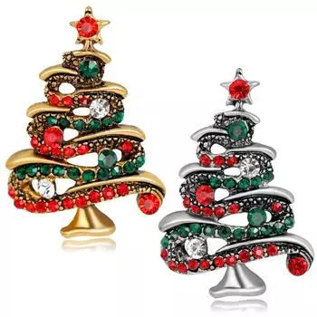 Многоцветная брошь в виде рождественской елки со стразами, женская нагрудная брошь, ювелирный подарок серебряный