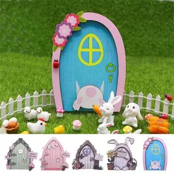 Многоцветная миниатюрная дверь эльфа, подарок, деревянное ремесло, садовые украшения, сказочные ворота, микроландшафт, самодельная дверь фей