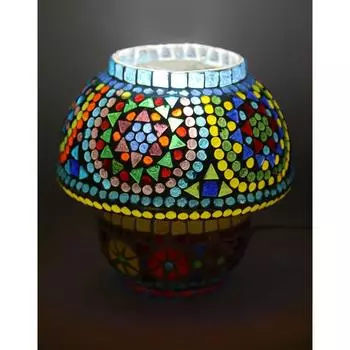 Многоцветная мозаичная настольная лампа из стекла в форме перевернутого колокола