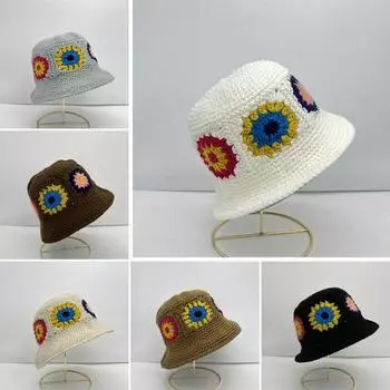 Многоцветная вязаная рыбацкая шляпа с цветочным принтом, солнцезащитные панамские кепки, осень и зима