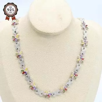 Многоцветное циркониевое ожерелье 45 см для женщин, юбилейное серебряное ювелирное изделие, бесплатная подарочная коробка