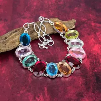 Многоцветное ожерелье из цельного серебра 925 пробы с регулируемой цепочкой, ожерелье ручной работы с драгоценными камнями, подарки для жены, совершенно новое ожерелье Adjustable With 18 Inches