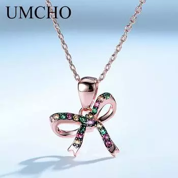 Многоцветное ожерелье с бантом из розового золота и серебра 925 пробы для женщин, подарок на день святого Валентина разноцветный