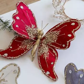 Многоцветное украшение на рождественскую елку, золотая пудра, украшение из ткани, блестящие бабочки, аксессуары 25*21 см, рождественская бабочка золотой
