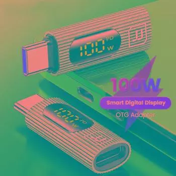 Многоцветные адаптеры сверхбыстрой зарядки с цифровым дисплеем Type-C мощностью 100 Вт серый