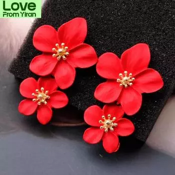 Многоцветные двухслойные серьги-цветы для женщин, свадебная вечеринка, бохо-ювелирные изделия, серьги-подвески с большими лепестками, букле д орель золотой