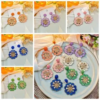 Многоцветные геометрические круглые серьги из рафии, шикарные висячие серьги-гвоздики, круглые серьги-подвески для вечеринки style 6