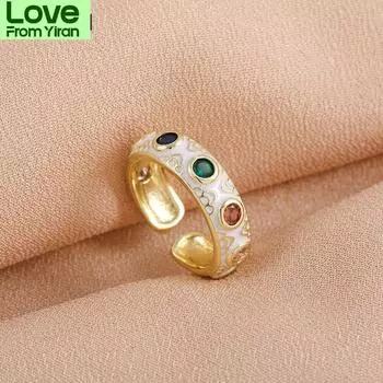 Многоцветные хрустальные эмалевые круглые кольца для женщин, модные регулируемые многослойные кольца на костяшки пальцев, помолвочные ювелирные изделия, подарки