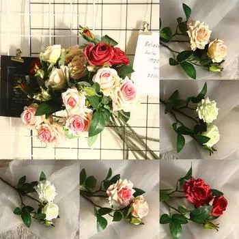 Многоцветные искусственные пластиковые розы, цветы, домашний сад, свадебный декор розовый