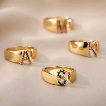 Многоцветные кристаллы начальная буква открытые кольца для женщин цветные стразы позолоченный металлический палец кольцо модные ювелирные изделия подарок