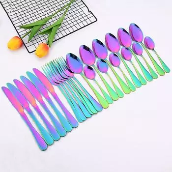 Многоцветный 24 шт. роскошная посуда, набор столовых приборов из нержавеющей стали, золотые столовые приборы, вилка, нож, чайная ложка, кухонный набор столовых приборов, набор столовой посуды серебряный