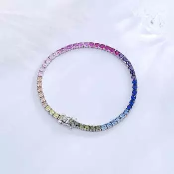 Многоцветный браслет из стерлингового серебра 925 пробы Теннисный браслет 2 мм Регулируемые цветные браслеты из циркона 16 разноцветный