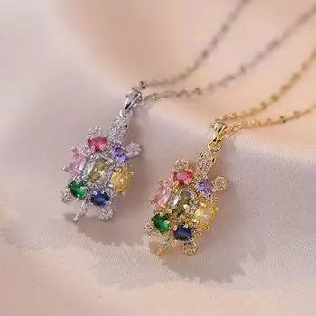 Многоцветный Циркон Черепаха Подвеска Ожерелье для Женщин 2023 Новая Мода Золотой Цвет Цепочка Из Нержавеющей Стали Ювелирные Изделия Свадебная Вечеринка Аксессуары белый